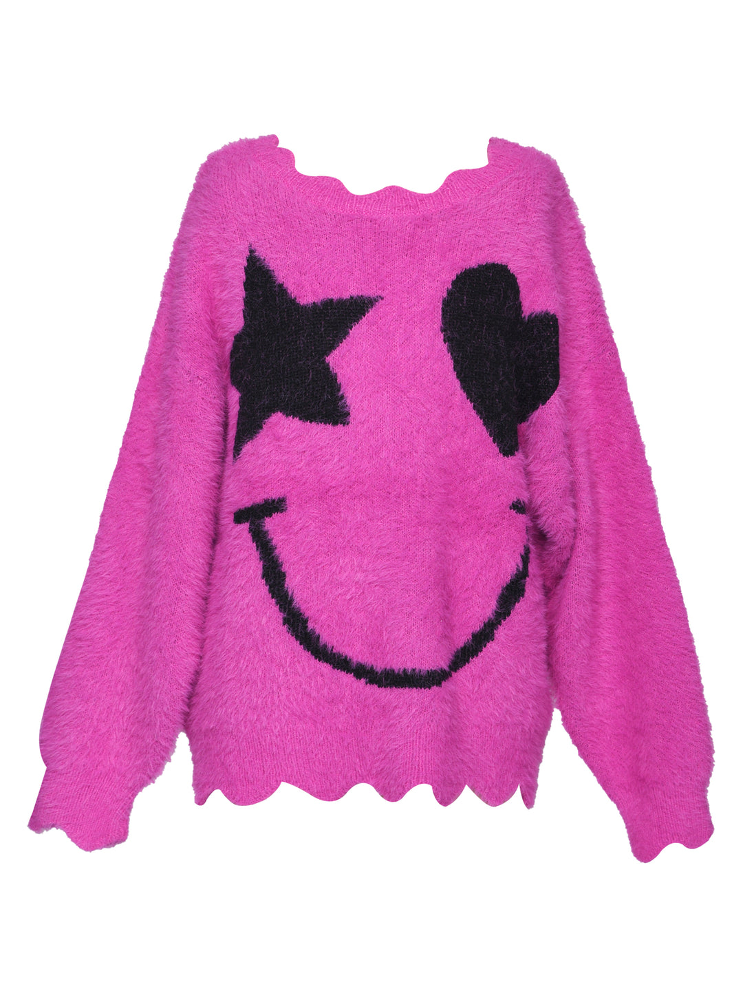 STAR/HEART SMILEY FACE FUZZY SWEATER