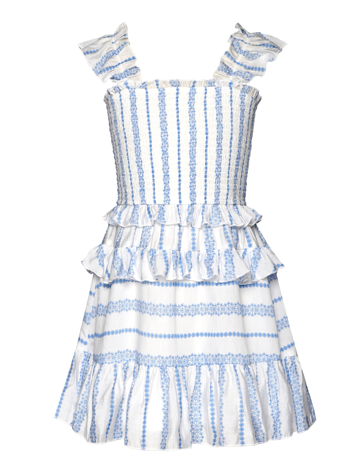 COMBO STRIPE PRINTED DRESS WITH RUFFLES