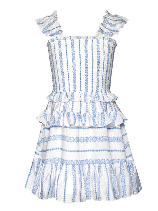 COMBO STRIPE PRINTED DRESS WITH RUFFLES