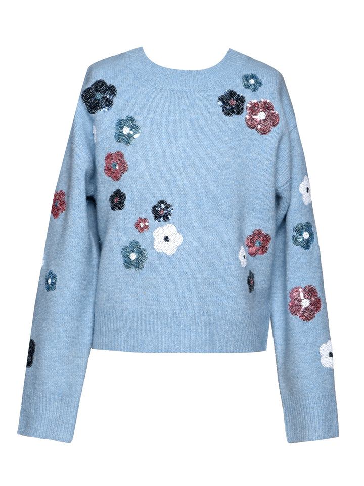 SEQUIN FLORAL KNIT SWEATER