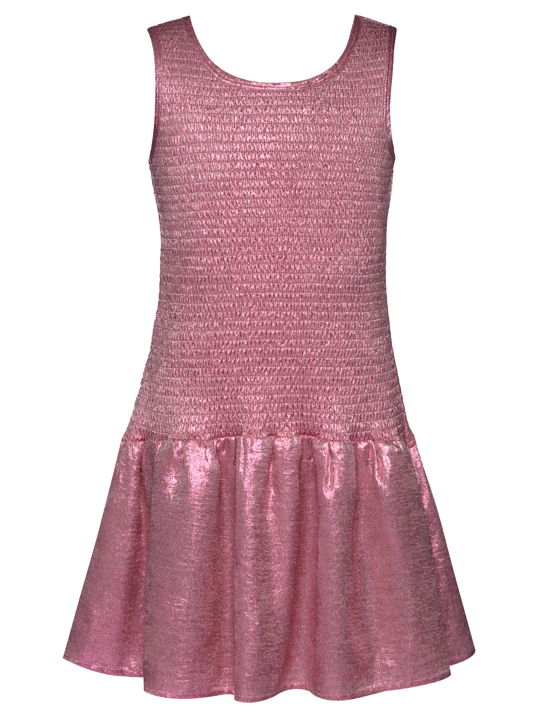 SHIMMER SHIRRED DROP WAIST DRESS