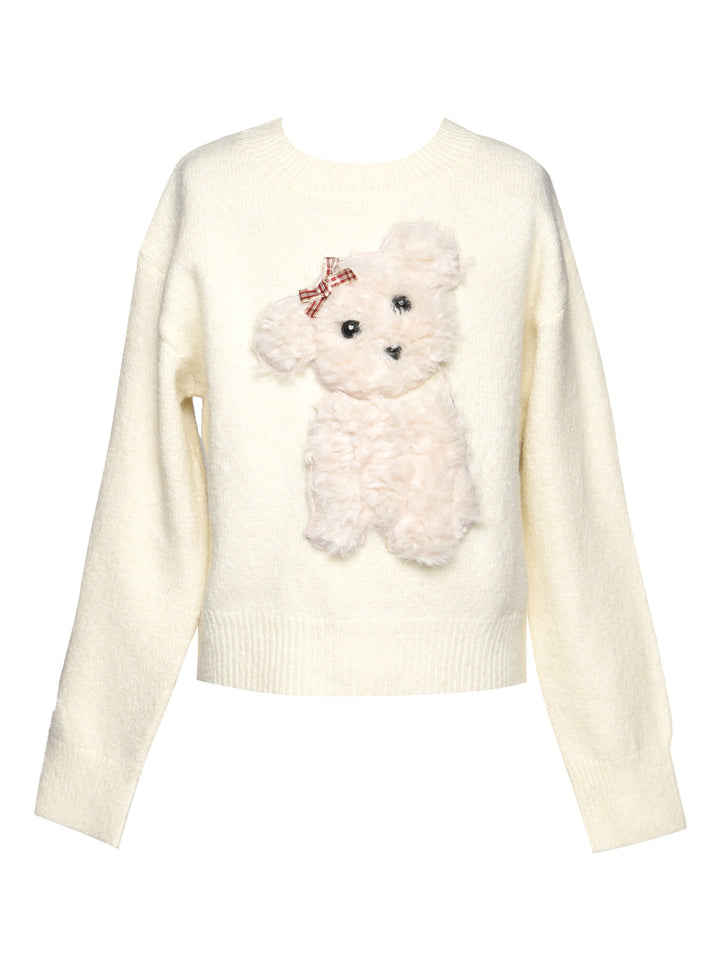 PULLOVER KNIT SWEATER WITH 3D DOG PATCH