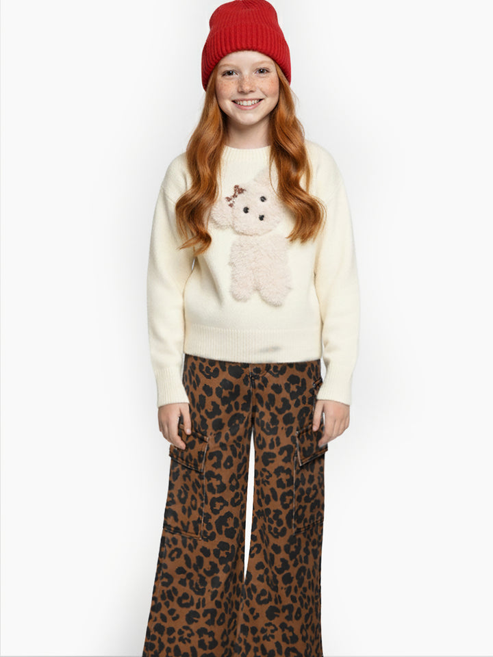PULLOVER KNIT SWEATER WITH 3D DOG PATCH