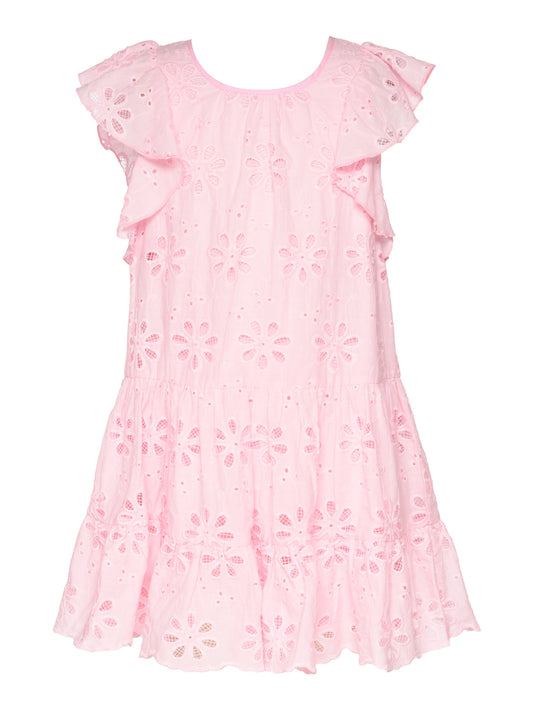 TIERED EYELET DRESS WITH FLUTTER SLEEVES