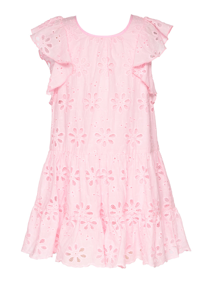 TIERED EYELET DRESS WITH FLUTTER SLEEVES