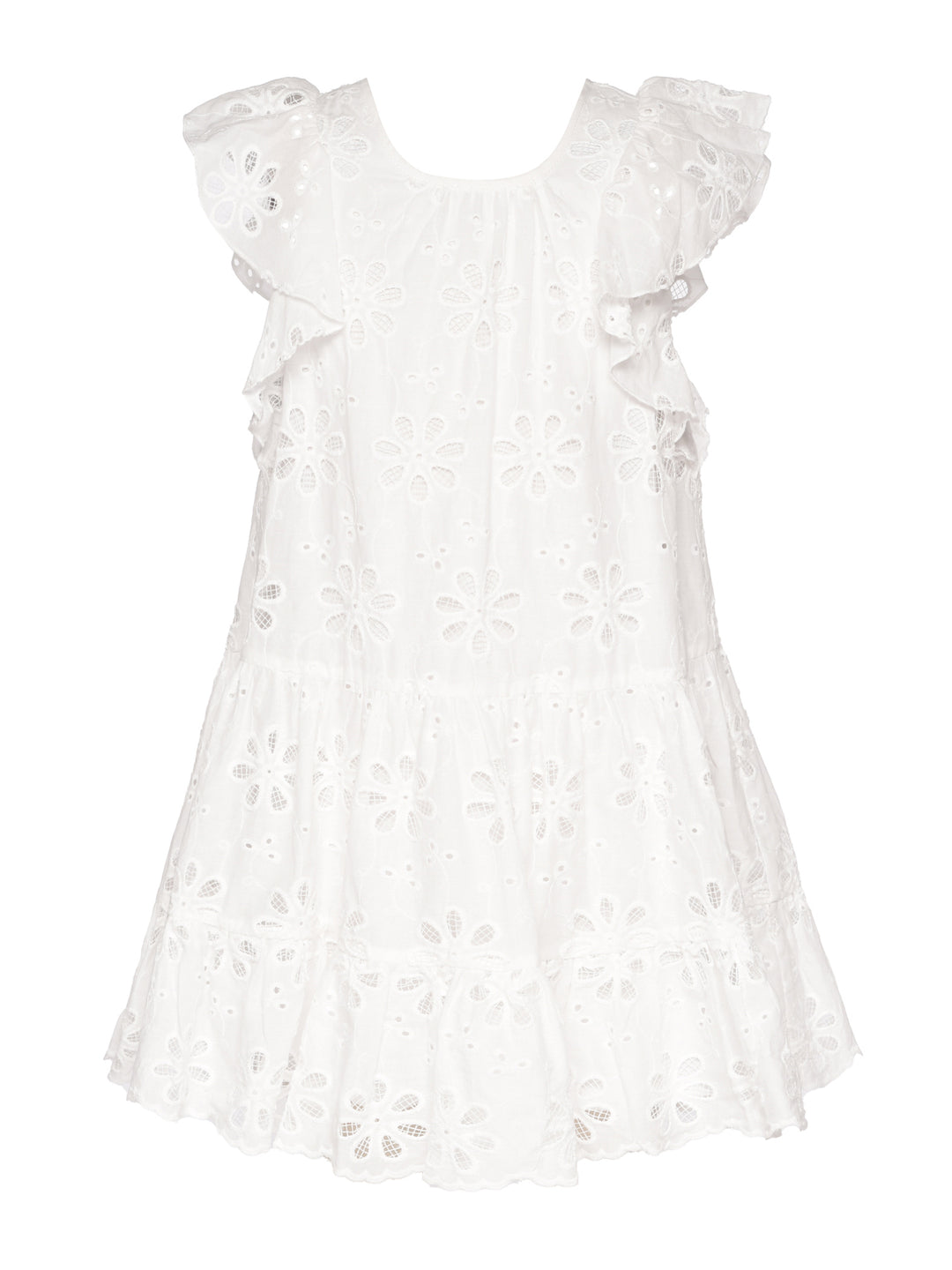 TIERED EYELET DRESS WITH FLUTTER SLEEVES