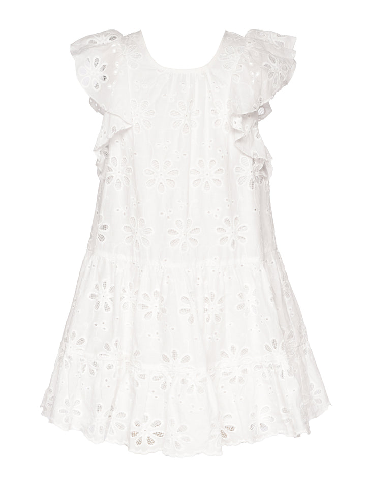 TIERED EYELET DRESS WITH FLUTTER SLEEVES