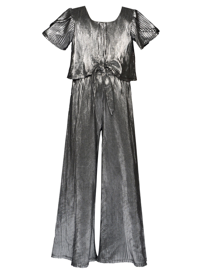 FLUTTER SLEEVE METALLIC JUMPSUIT