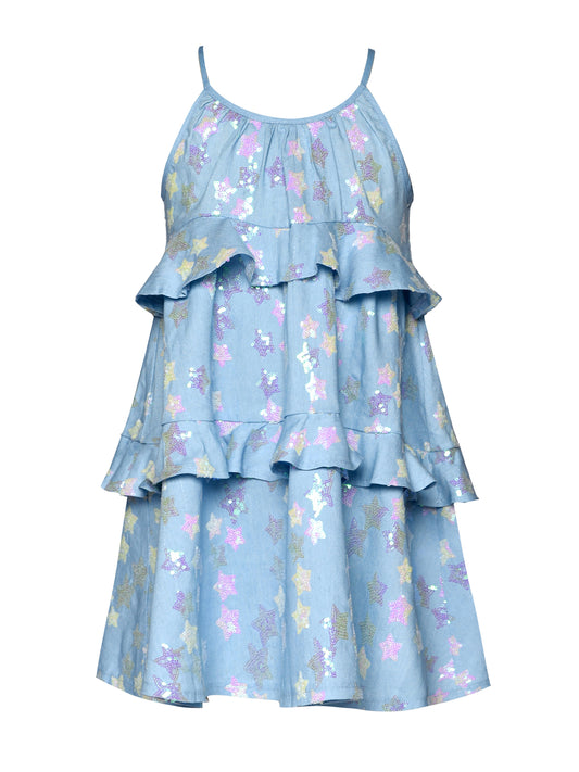 STAR SEQUIN RUFFLE DRESS