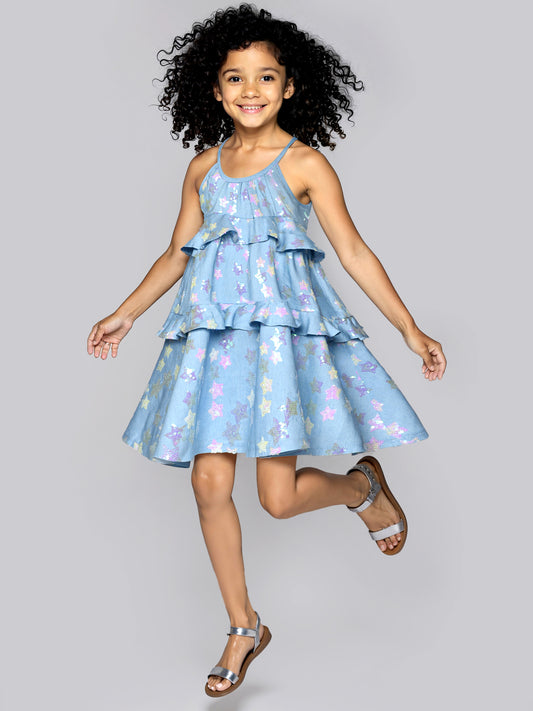 STAR SEQUIN RUFFLE DRESS