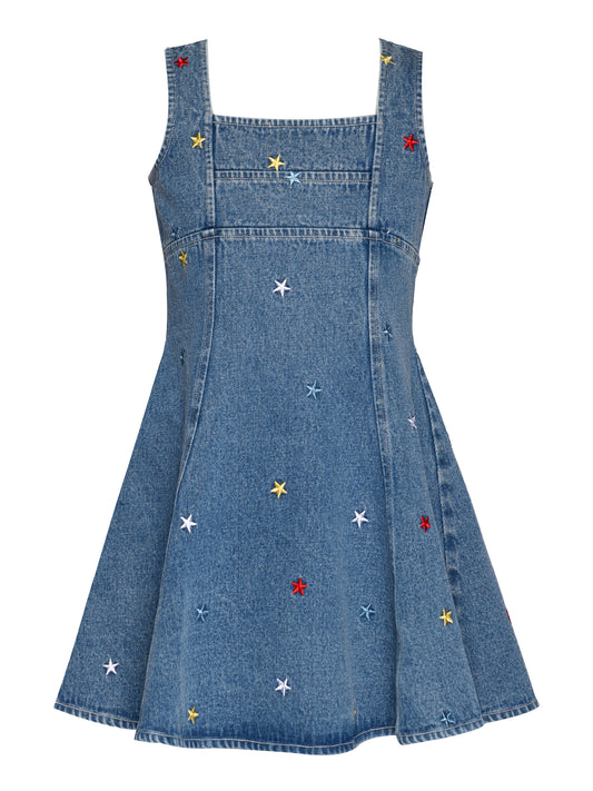 FIT AND FLARE EMBROIDERY STAR DRESS