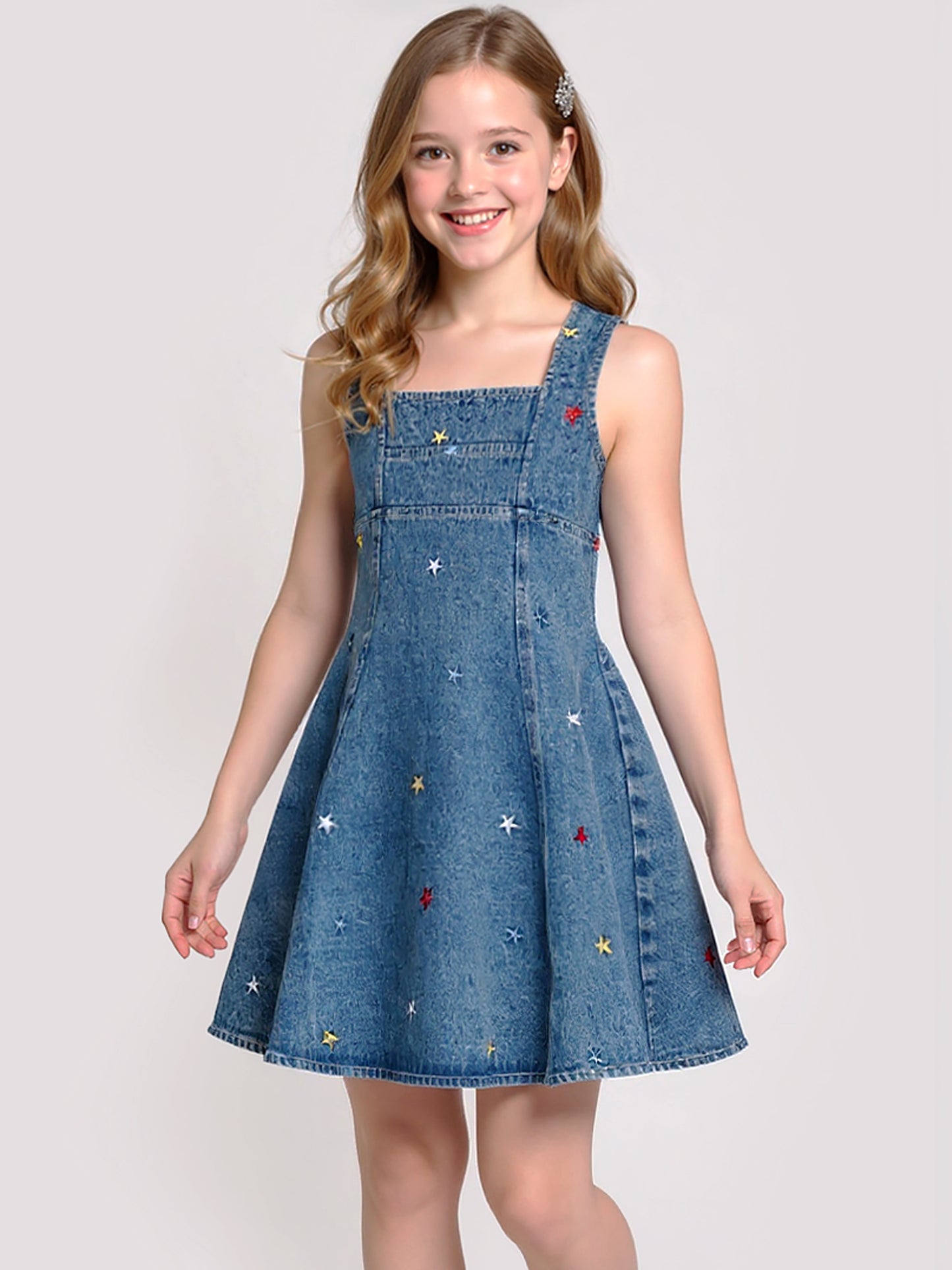 FIT AND FLARE EMBROIDERY STAR DRESS