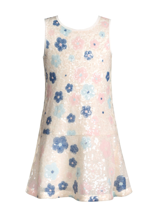 FLORAL SEQUIN DROP WAIST DRESS