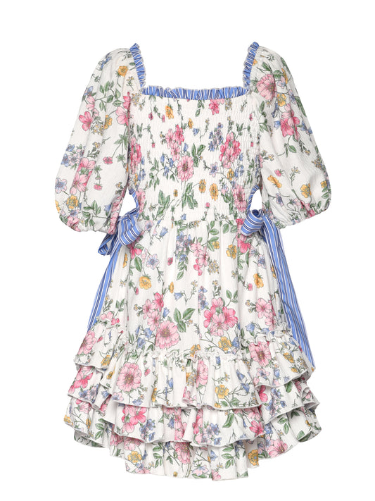 STRIPED FLORAL DRESS W/ SIDE CUTOUTS