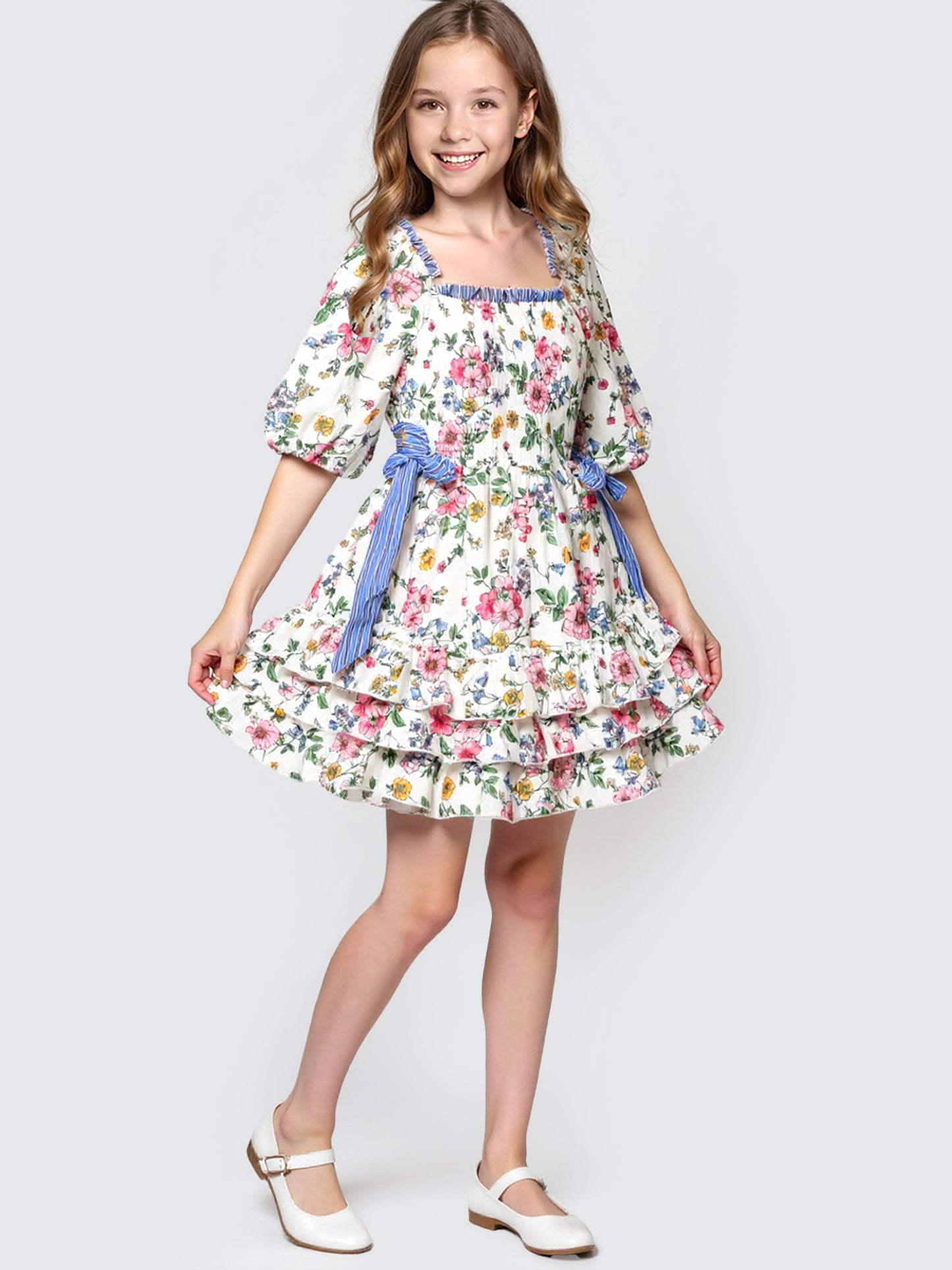 STRIPED FLORAL DRESS W/ SIDE CUTOUTS