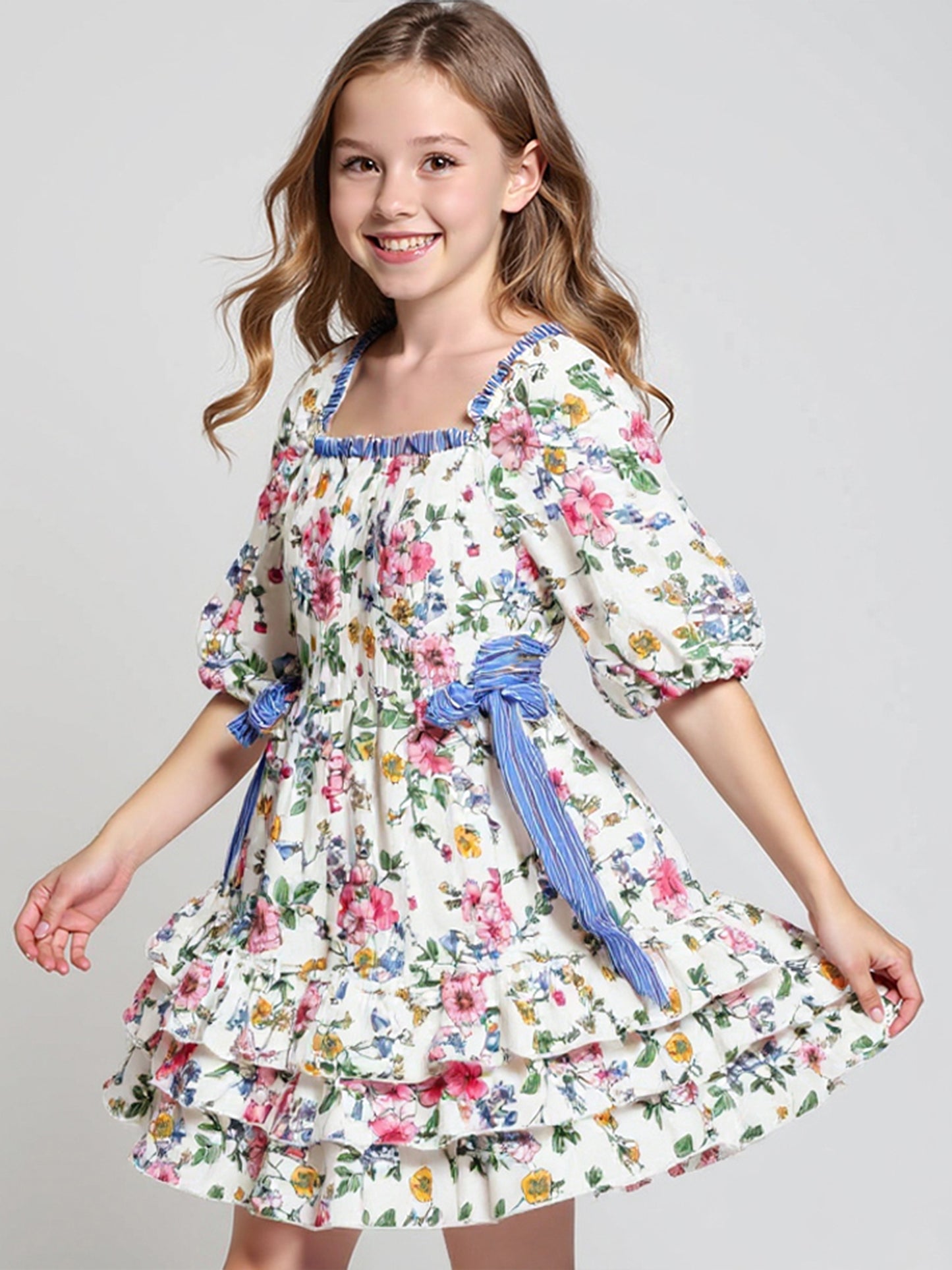 STRIPED FLORAL DRESS W/ SIDE CUTOUTS