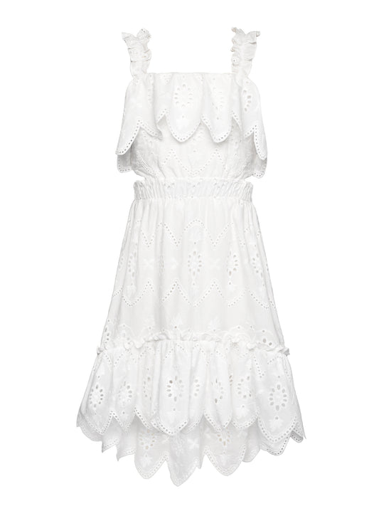 EYELET SCALLOP HEM DRESS