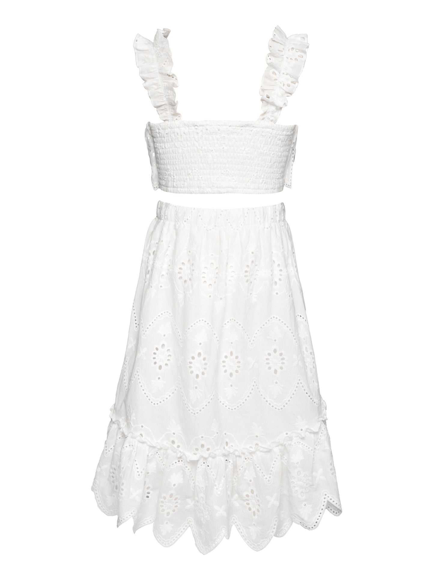 EYELET SCALLOP HEM DRESS