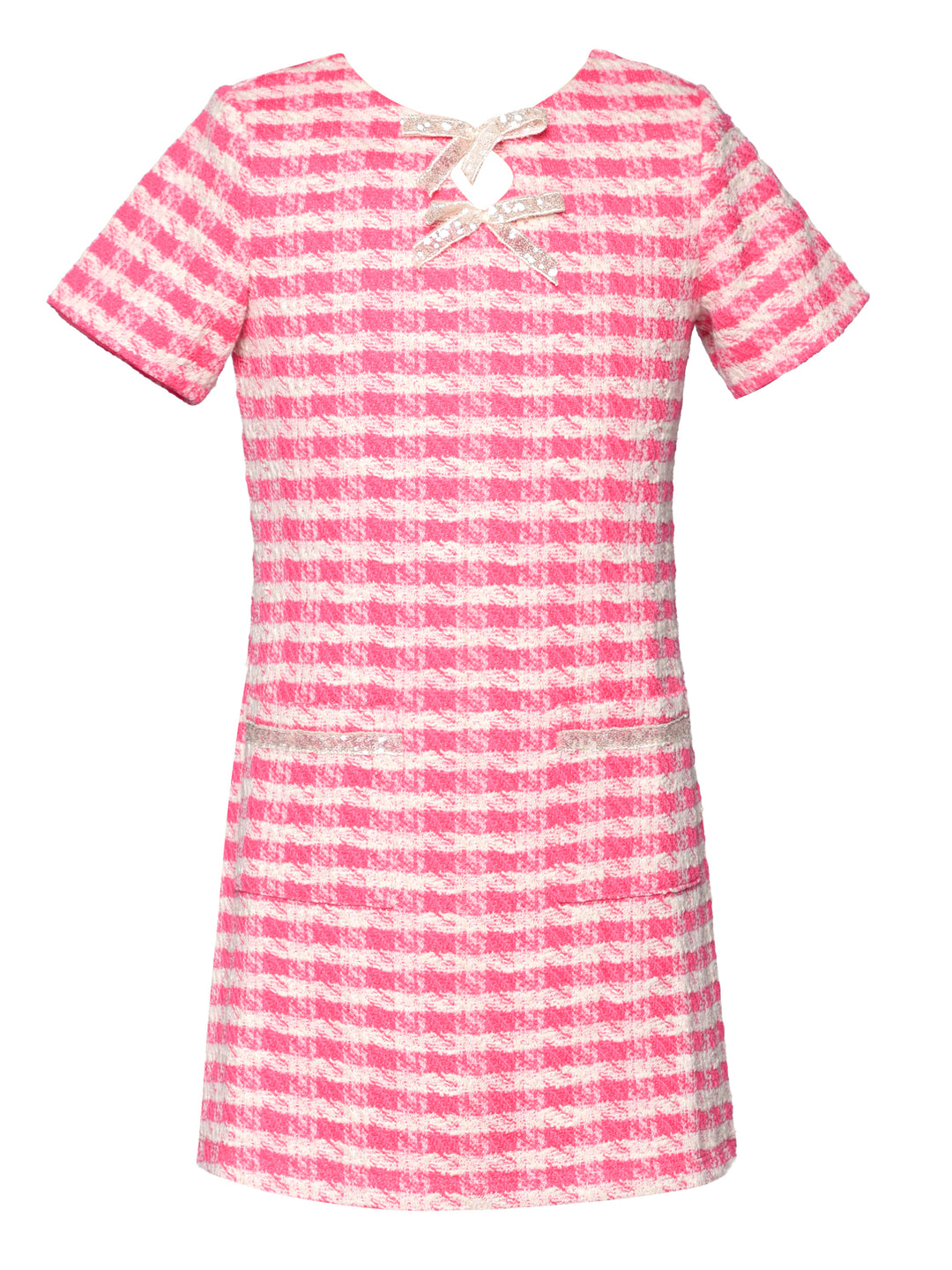HOUNDSTOOTH A-LINE DRESS WITH SEQUIN TRIM