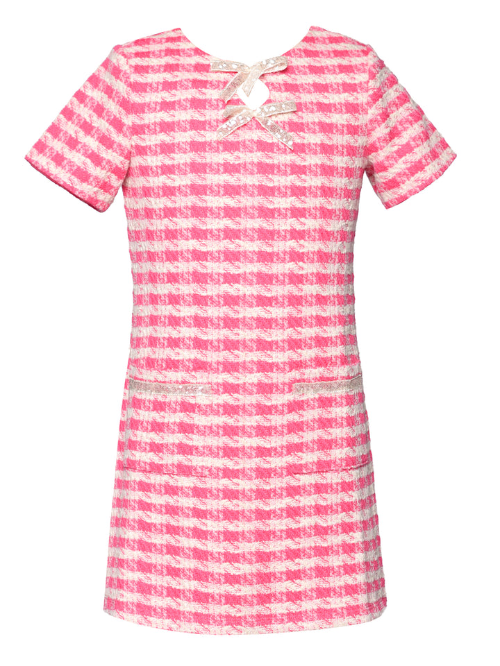 HOUNDSTOOTH A-LINE DRESS WITH SEQUIN TRIM