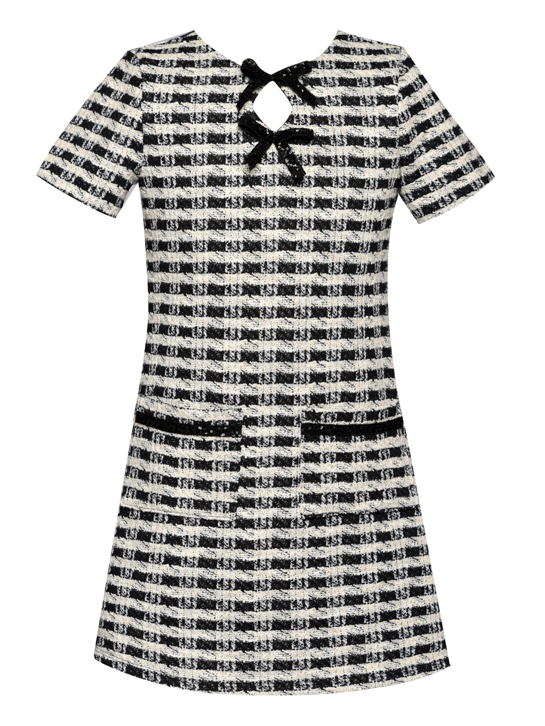 HOUNDSTOOTH A-LINE DRESS WITH SEQUIN TRIM