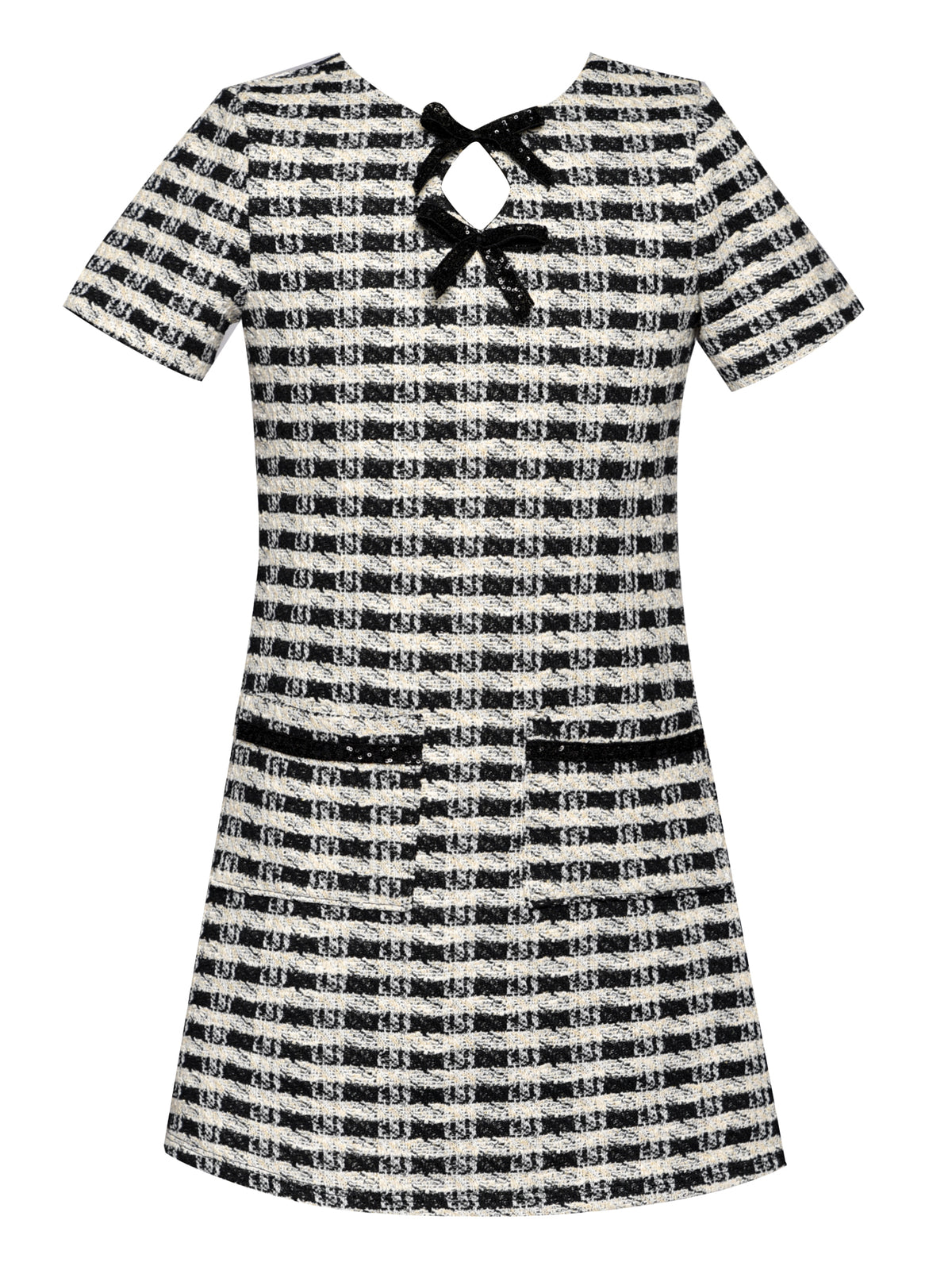 HOUNDSTOOTH A-LINE DRESS WITH SEQUIN TRIM
