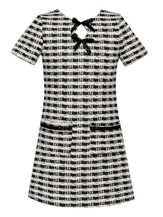 HOUNDSTOOTH A-LINE DRESS WITH SEQUIN TRIM