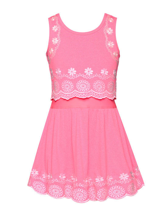 EMBROIDERED RIB TWOFER DRESS