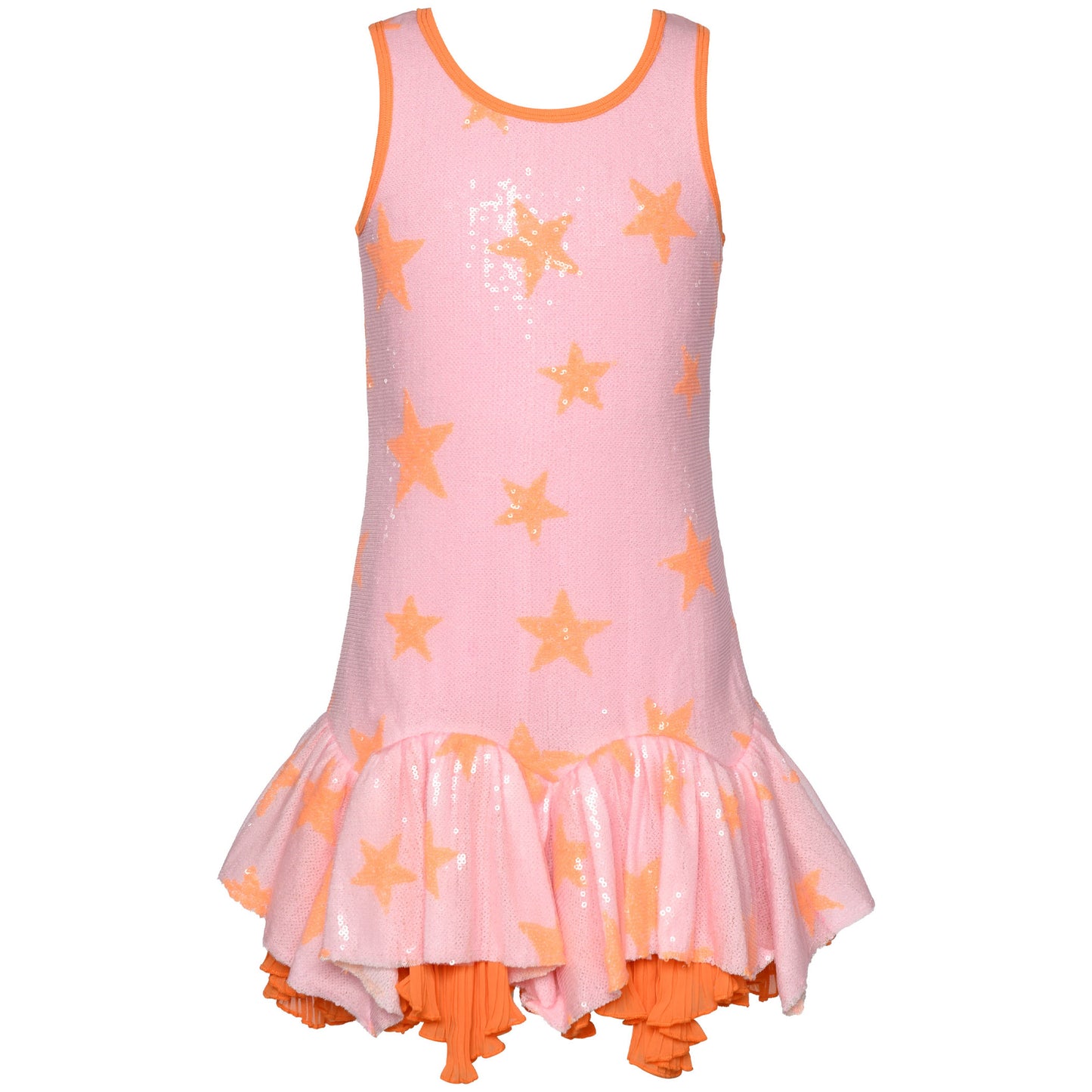 SEQUINED DRESS WITH ARCHED RUFFLES AT HEM