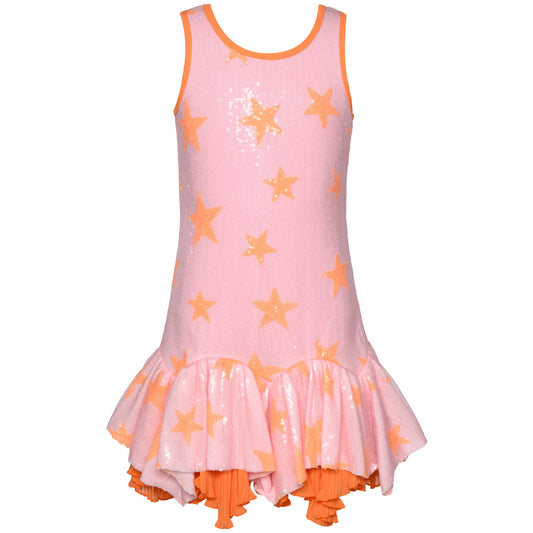 SEQUINED DRESS WITH ARCHED RUFFLES AT HEM