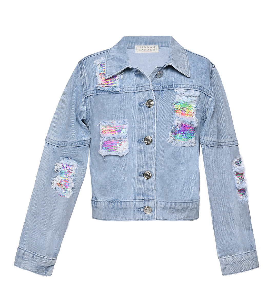 DENIM JACKET W/ SEQUIN DISTRESS