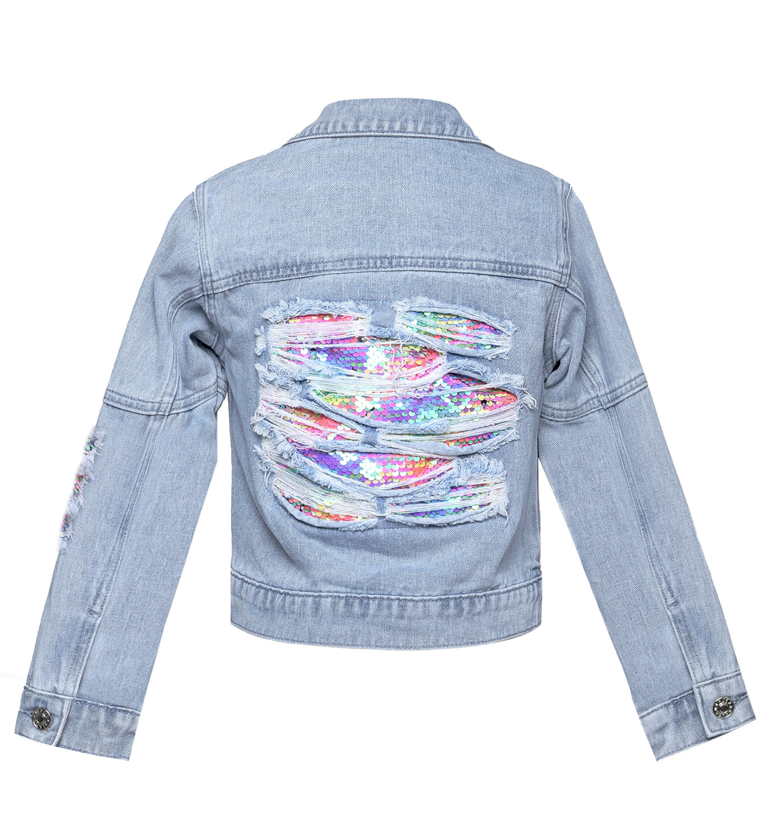 DENIM JACKET W/ SEQUIN DISTRESS