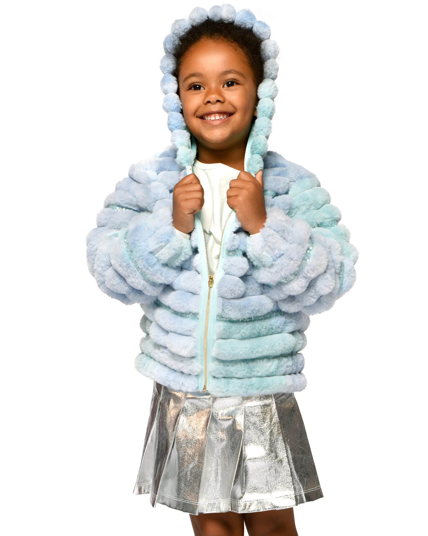 TIE DYE HOODIE JACKET WITH SEQ TRIM (FAUX FUR)