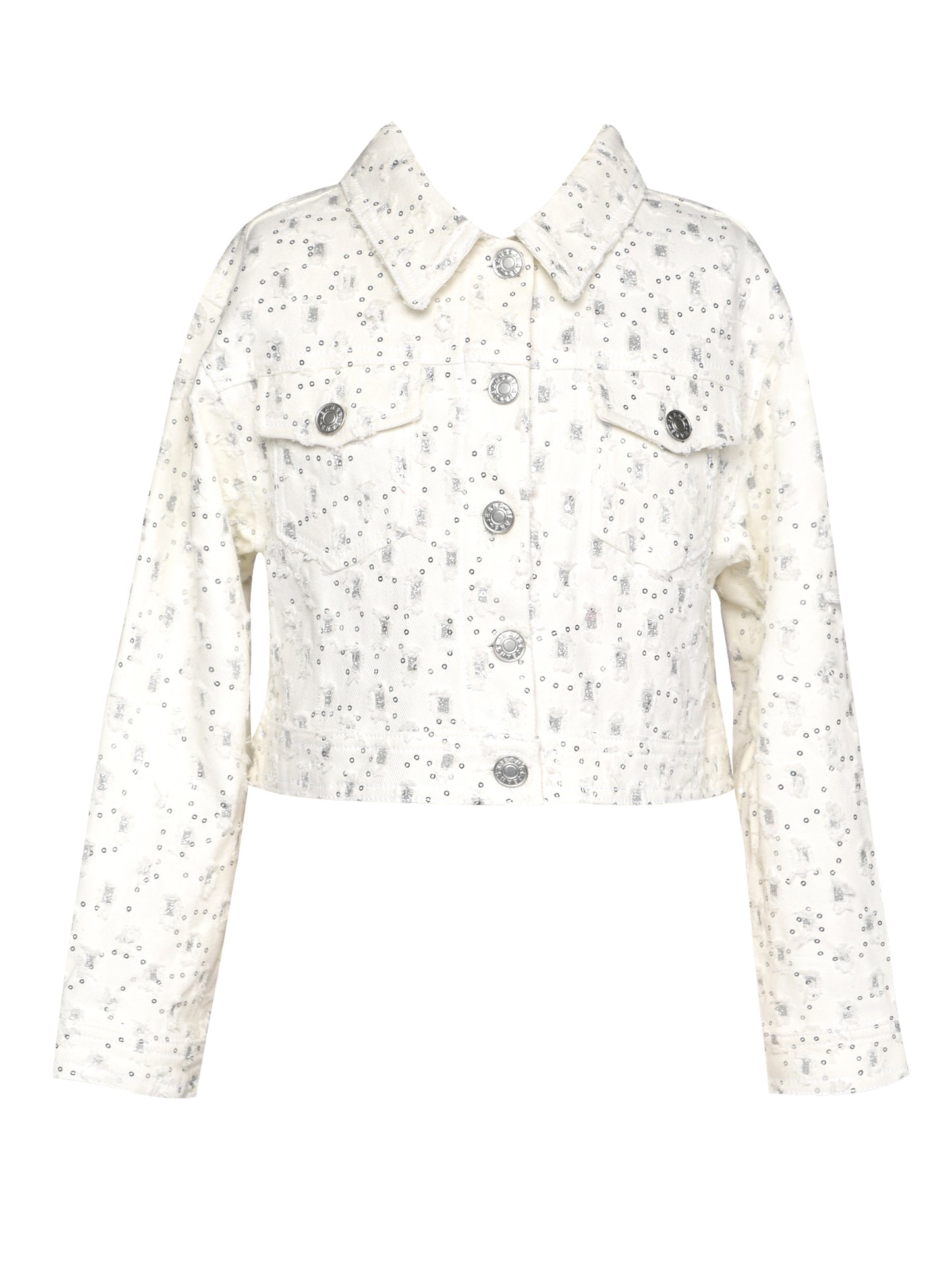 GLITTER DISTRESSED DENIM JACKET