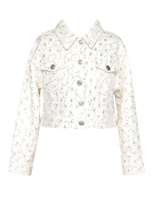 GLITTER DISTRESSED DENIM JACKET