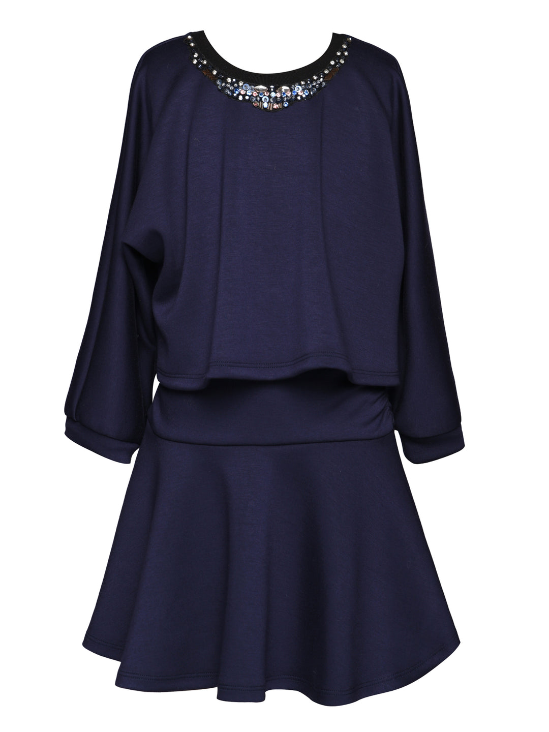 SCUBA TWOFER DRESS WITH EMBELLISHED NECKLINE