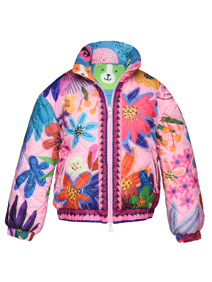 REVERSIBLE FLOWER & DOG PUFFER JACKET