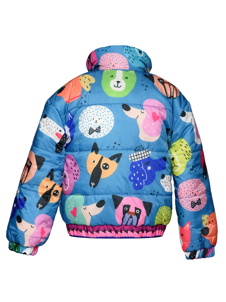 REVERSIBLE FLOWER & DOG PUFFER JACKET