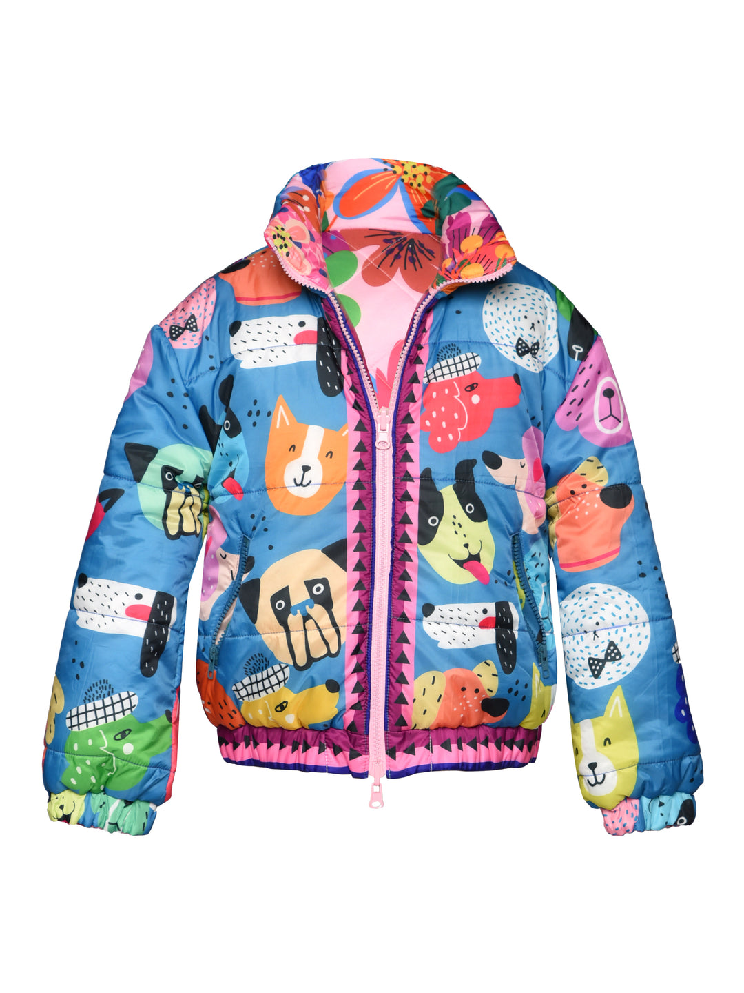 REVERSIBLE FLOWER & DOG PUFFER JACKET