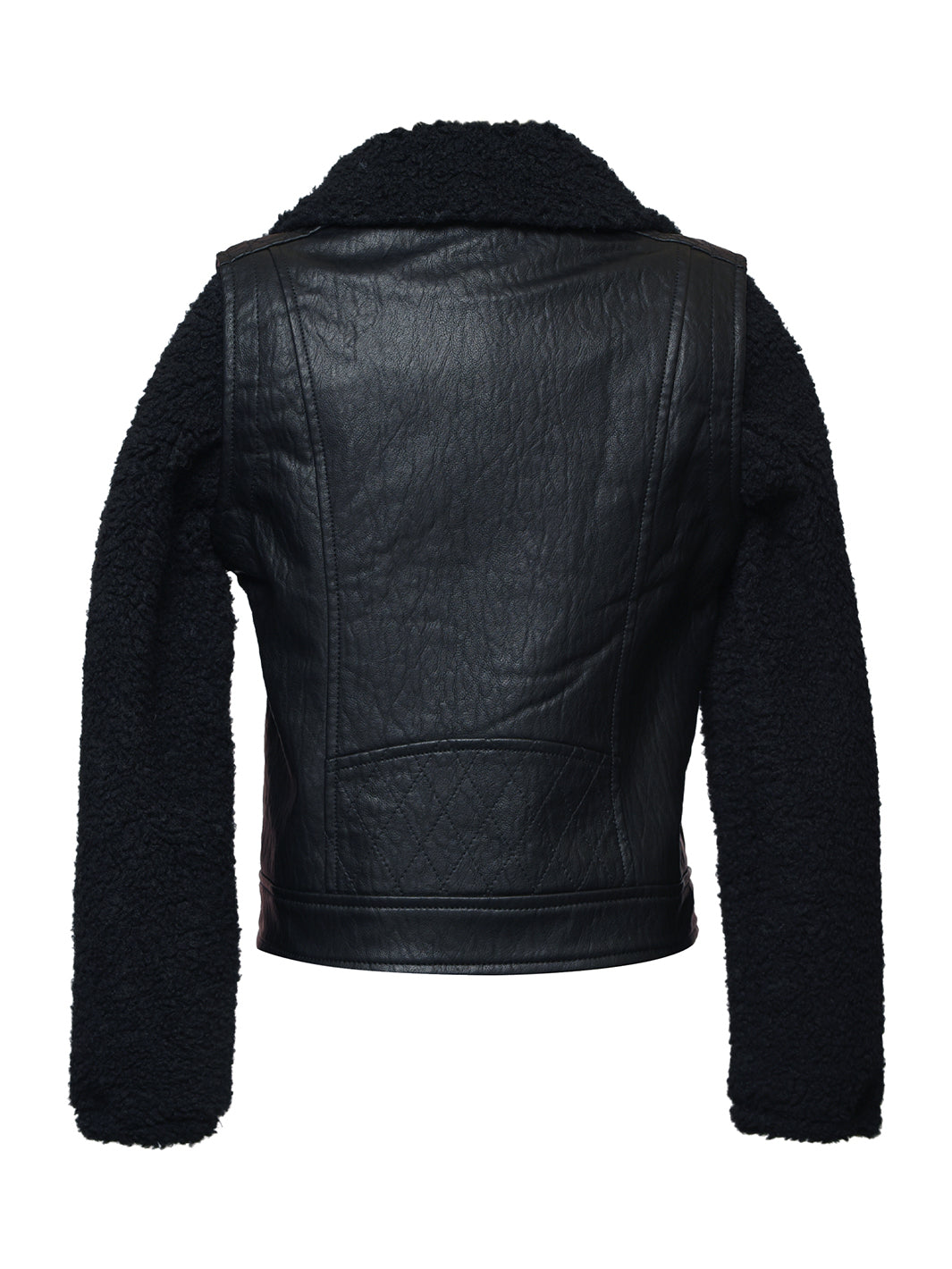 FAUX LEATHER AND SHERPA MOTO JACKET