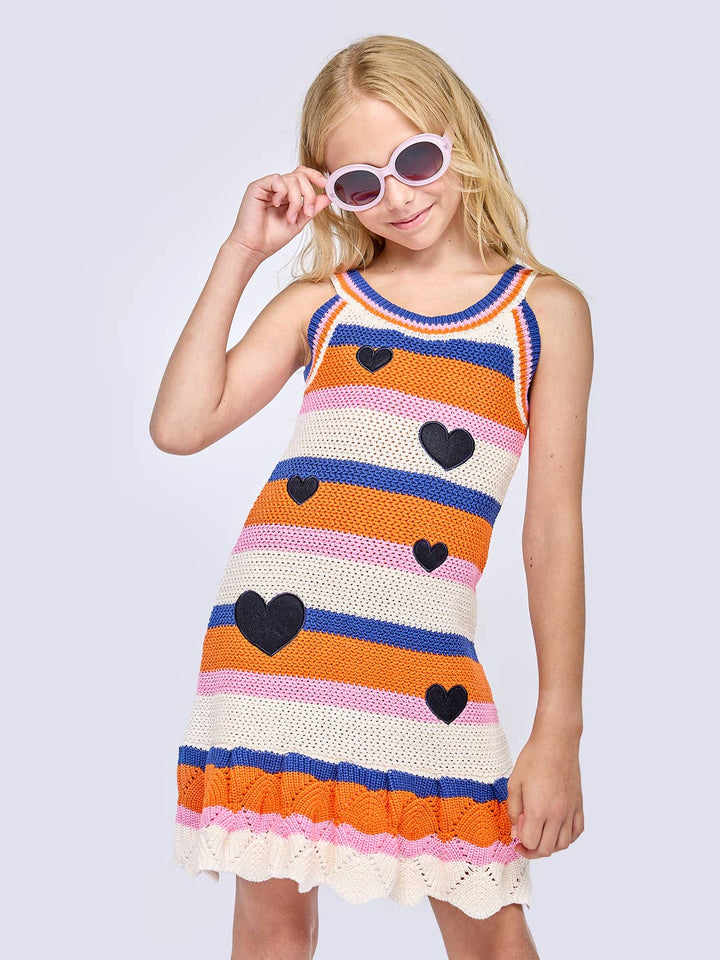 Little l Big l Tween Girls Heart Patch Striped Knit Dress