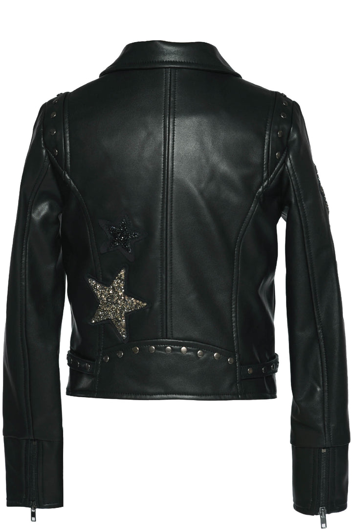 MOTO JACKET WITH RHINESTONE STARS (FAUX LEATHER)