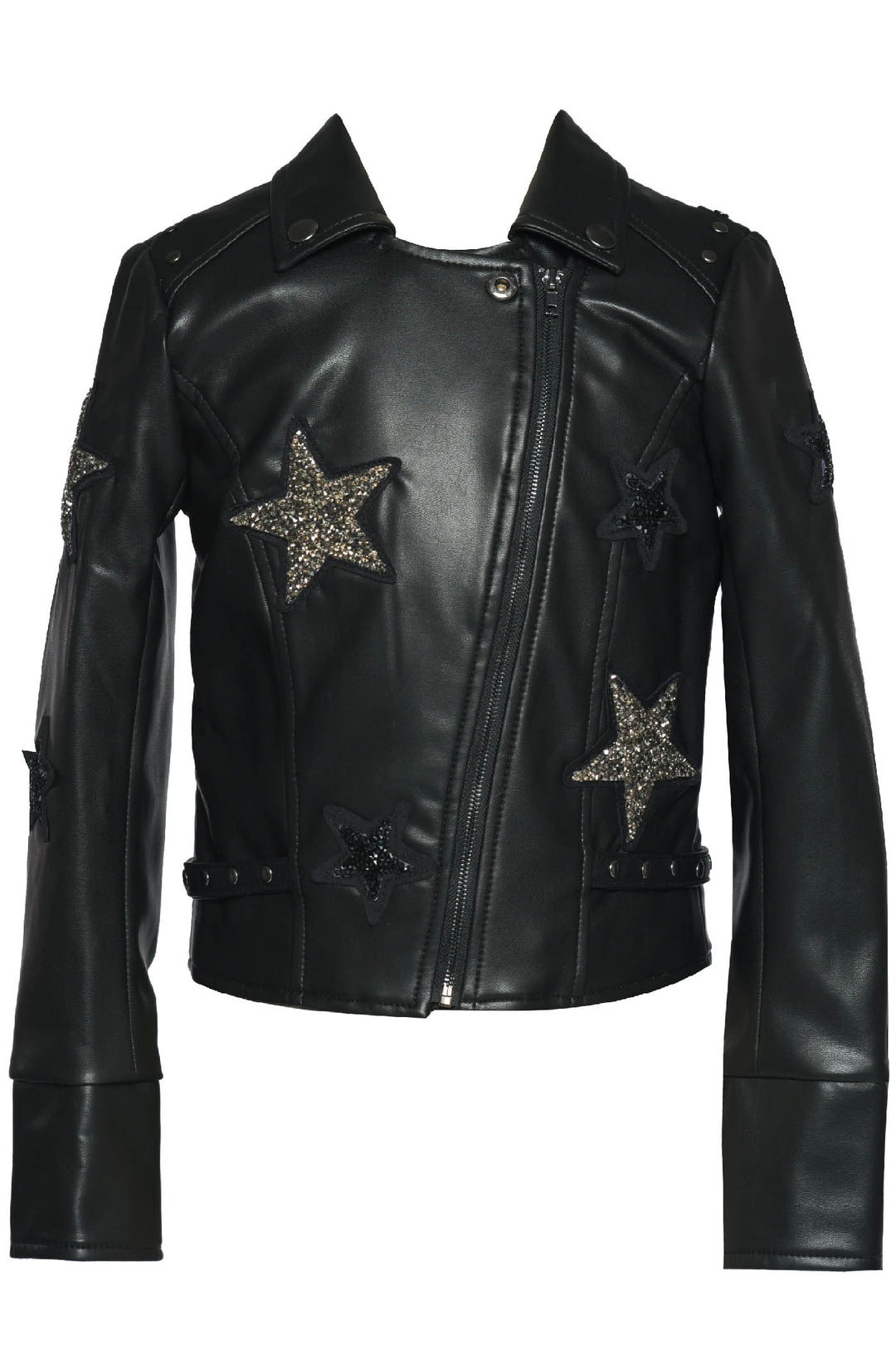 MOTO JACKET WITH RHINESTONE STARS (FAUX LEATHER)