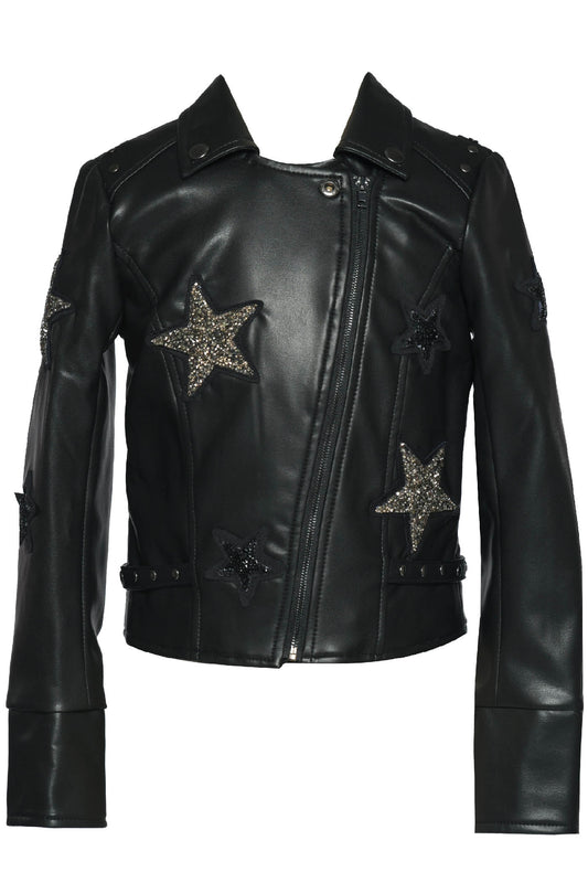 MOTO JACKET WITH RHINESTONE STARS (FAUX LEATHER)
