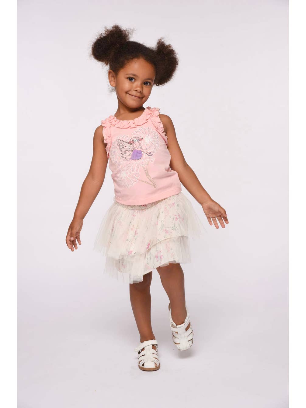 Little girls pink fairy tank top with daisy and mesh tutu