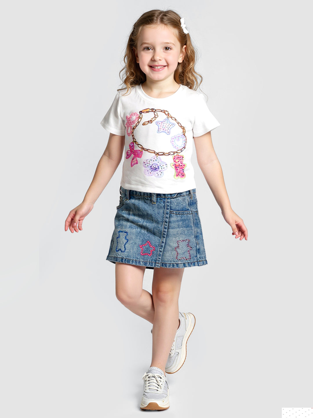 DENIM WRAP SKORT W/ RHINESTONE DETAIL