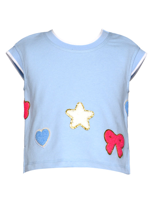 CAP SLEEVE TOP W/ PATCH DETAIL