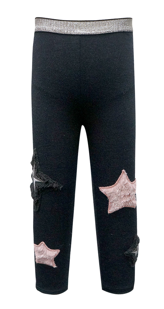 LEGGINGS WITH FAUX FUR STARS AND PATCH DETAIL