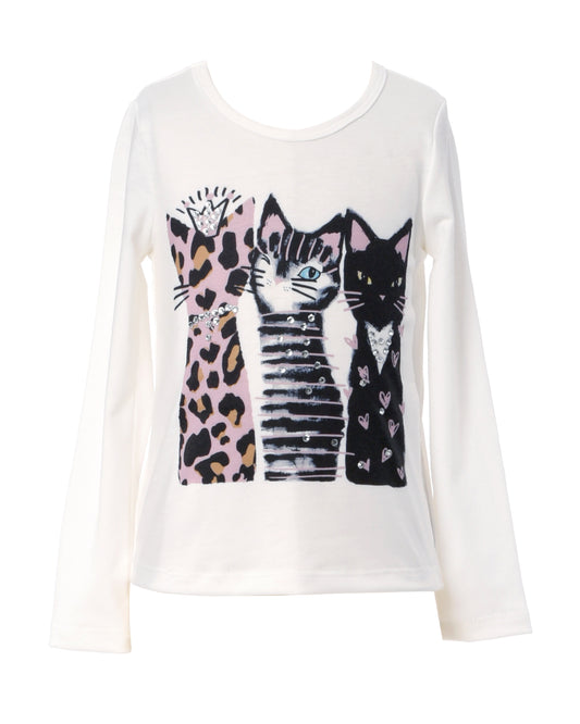 Long sleeve top with 3 glamours cats