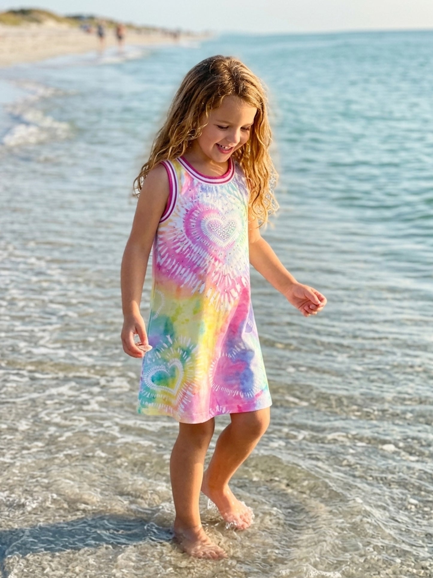 Little Girl’s A-Line Tie Dye Heart Bling Dress